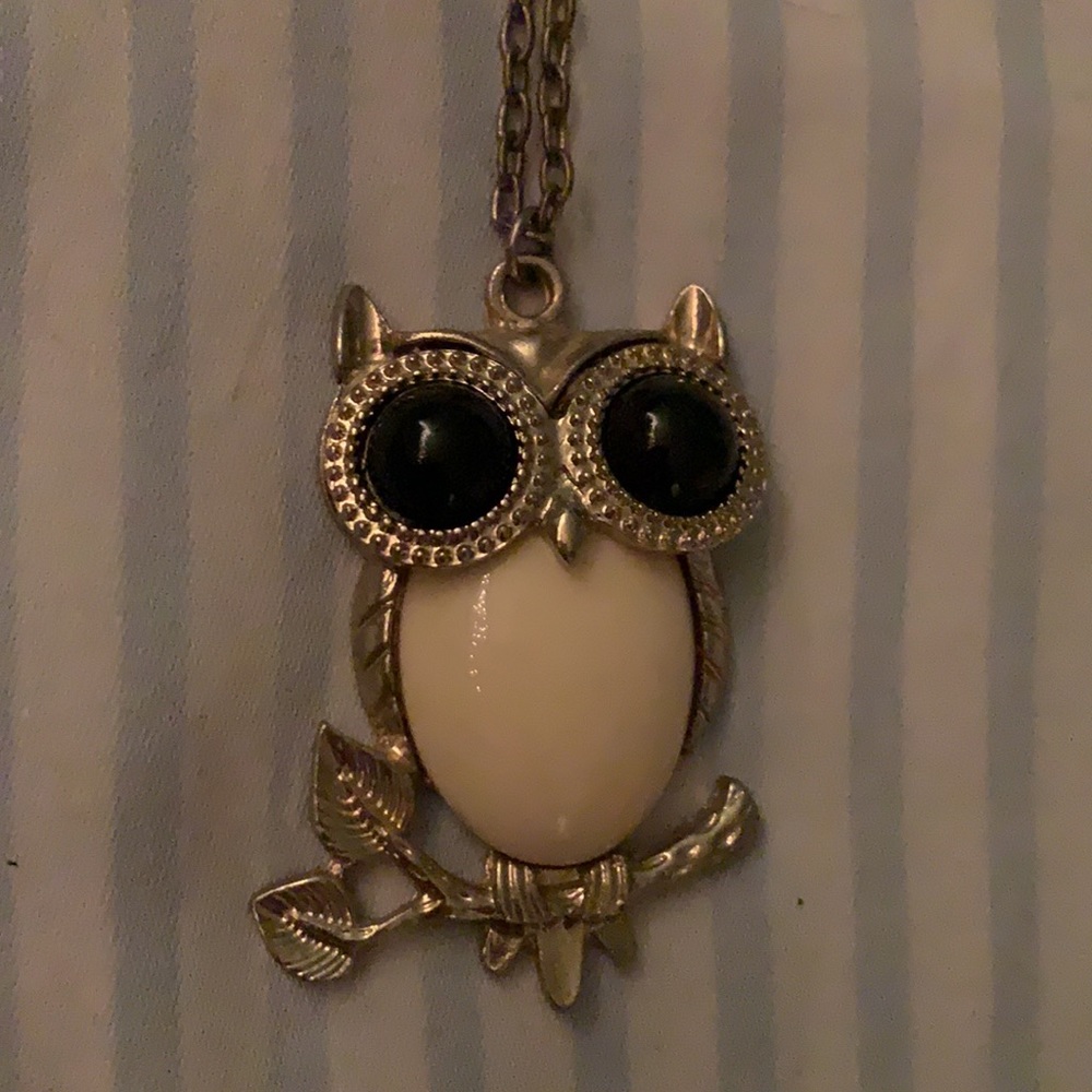 Cream and gold owl necklace